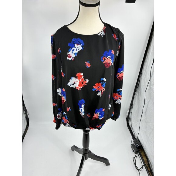 Vince Camuto Womens Size XS Black Floral Blouse Long Sleeve Pullover Dressy Top - Picture 1 of 7
